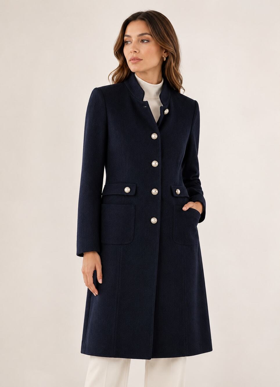 ST. JOHN Button Front Pockets Long Sleeve Dress Caviar Line 8